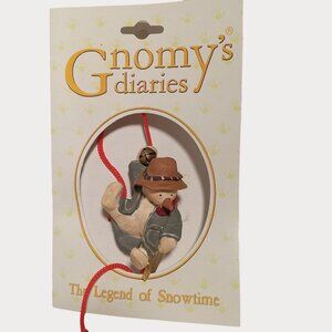 Vintage Gnomys Diaries Legend Of Snowtime Ornament Red String Bell Snowman Gnome
